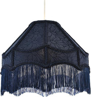 Victorian Empire Lampshade Midnight Blue Floral Tassels Pendant Table Lamp