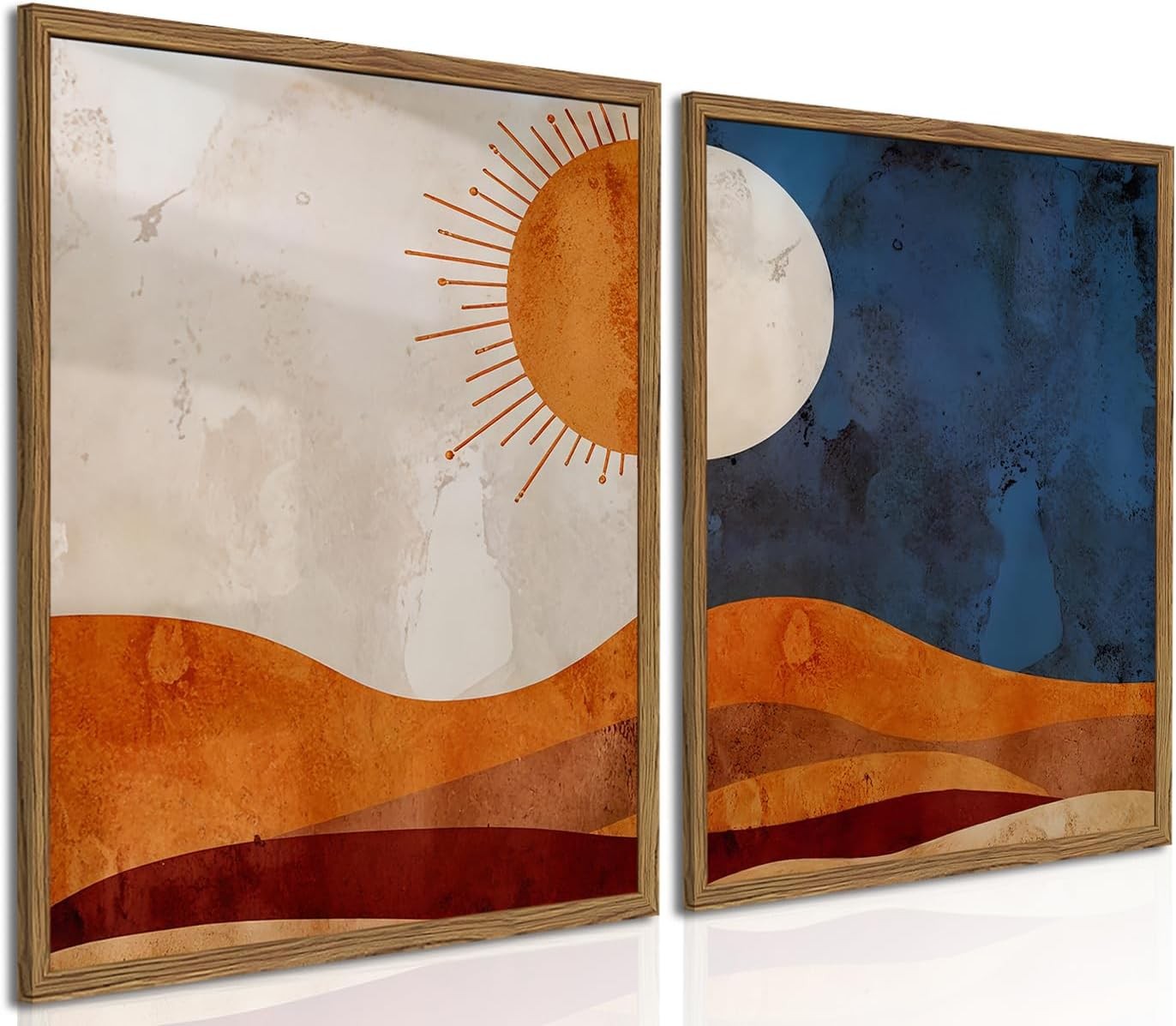 Boho Sun & Moon Canvas Wall Art 2 Panels 16x24" Modern Home Decor