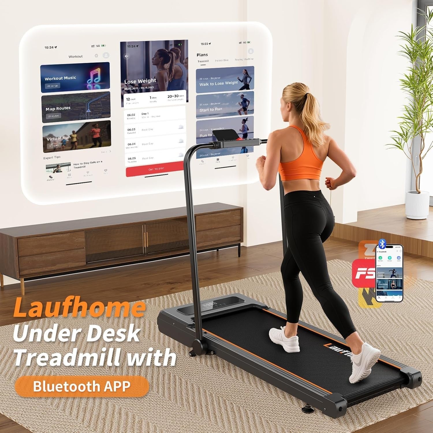 Foldable 12% Incline Treadmill 0.8-12km/h 3HP Quiet Home/Office Gym