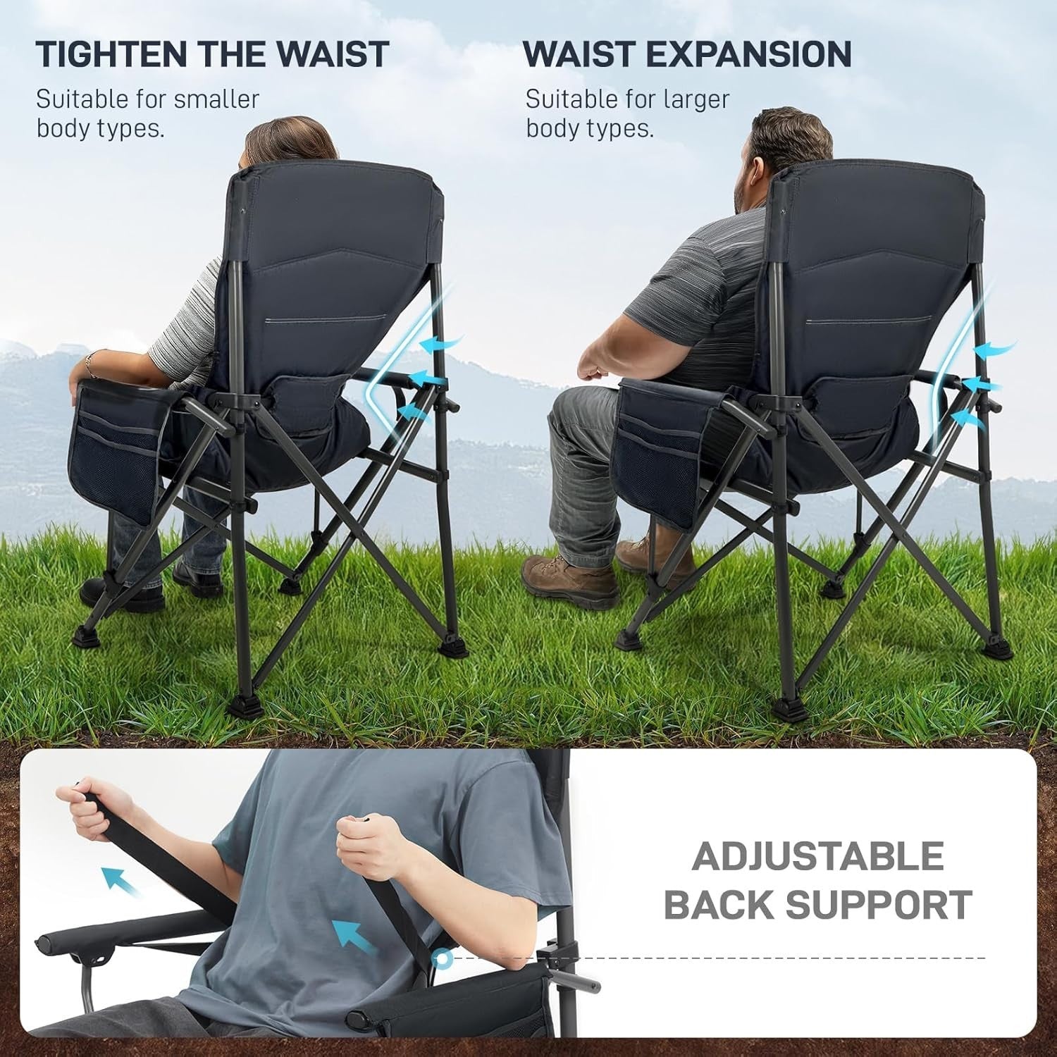 Heavy Duty Folding Camping Chair 230kg Outdoor Adjustable Lumbar Support