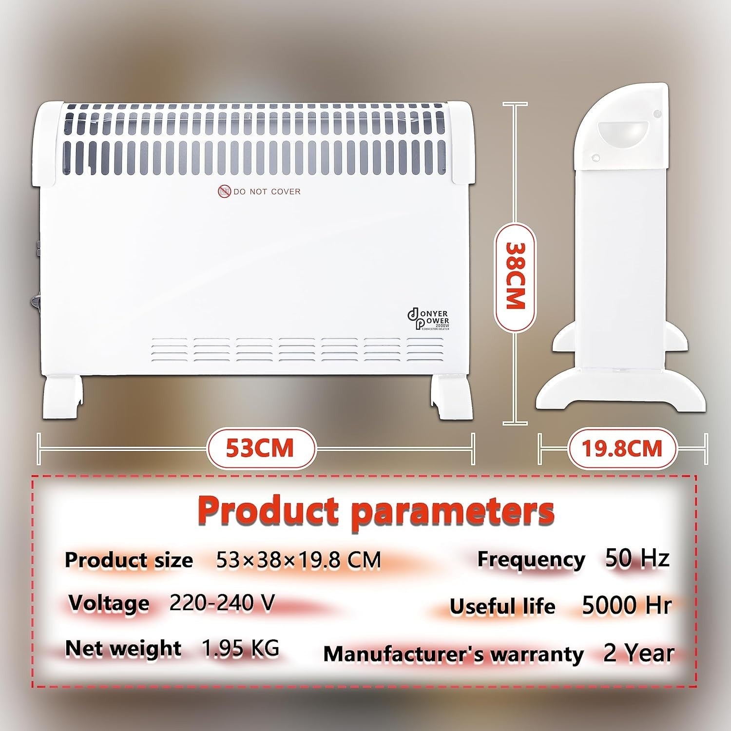 2000W Portable Oil-Free Convector Heater | Adjustable Thermostat & Timer