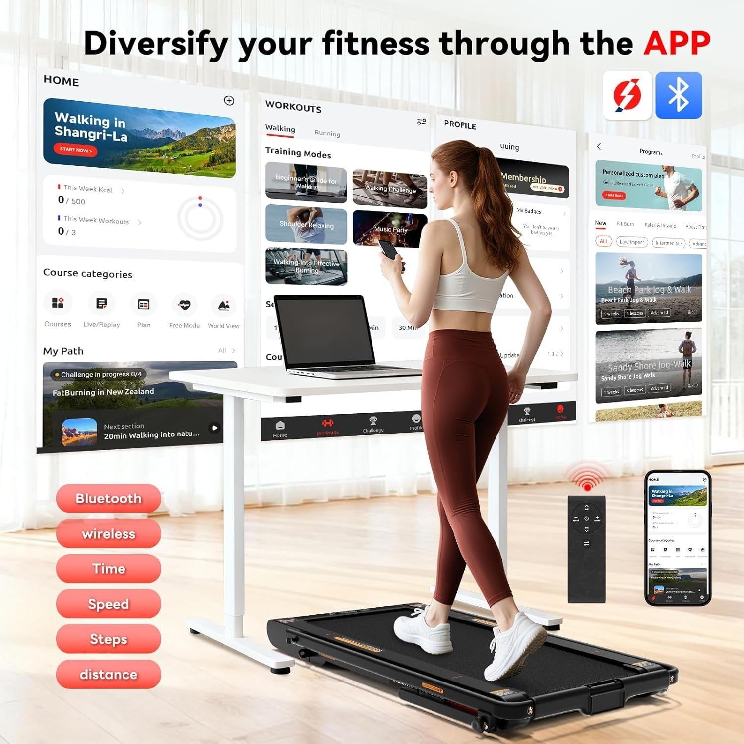 4-in-1 Under Desk Walking Treadmill with Auto Incline & Vibration