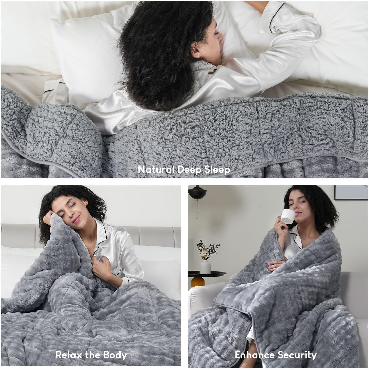 15lb Weighted Blanket 60x80 Soft Sherpa Fleece Grey Warm Adult Aid
