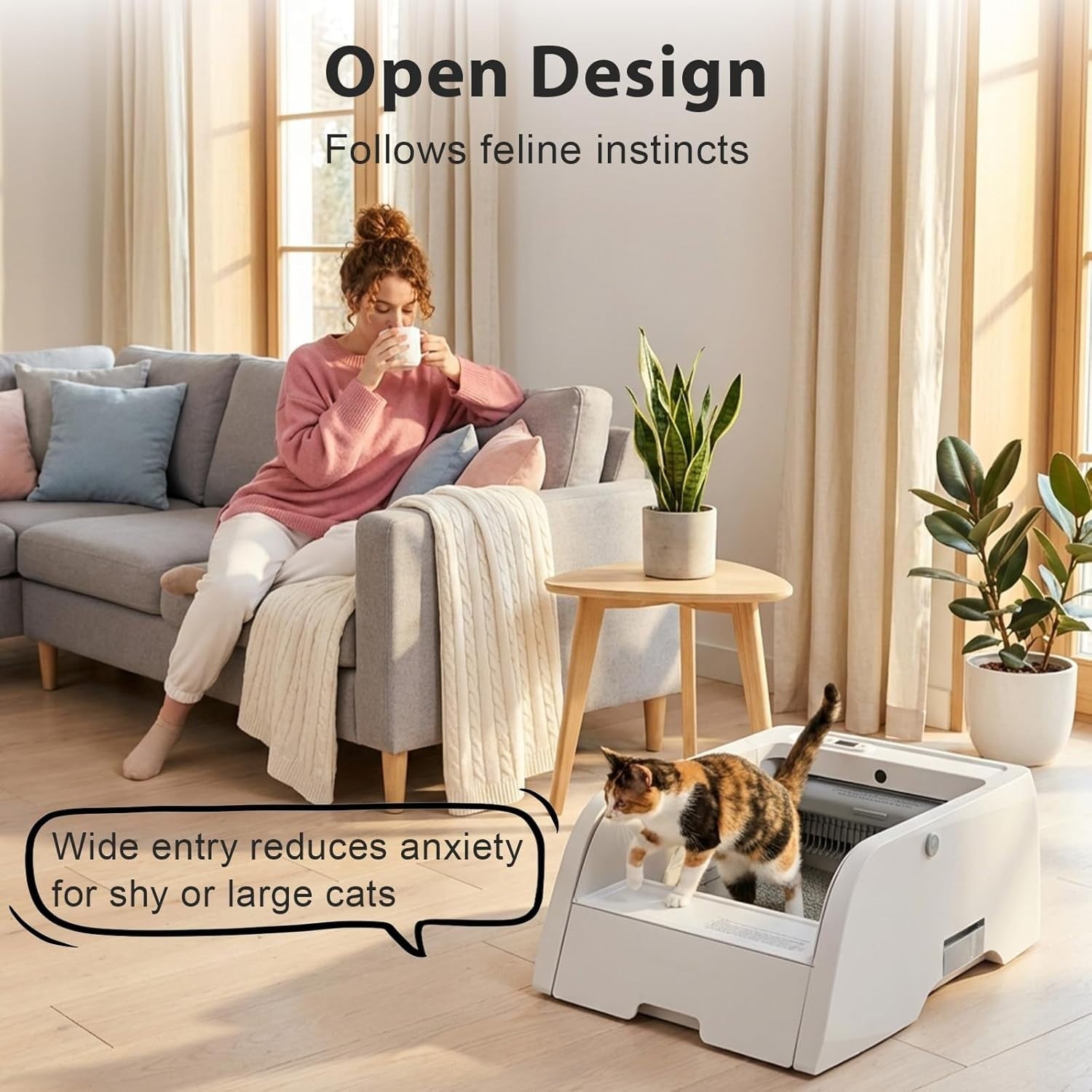 Self Cleaning Cat Litter Box WiFi App Control Open Top Auto Tray