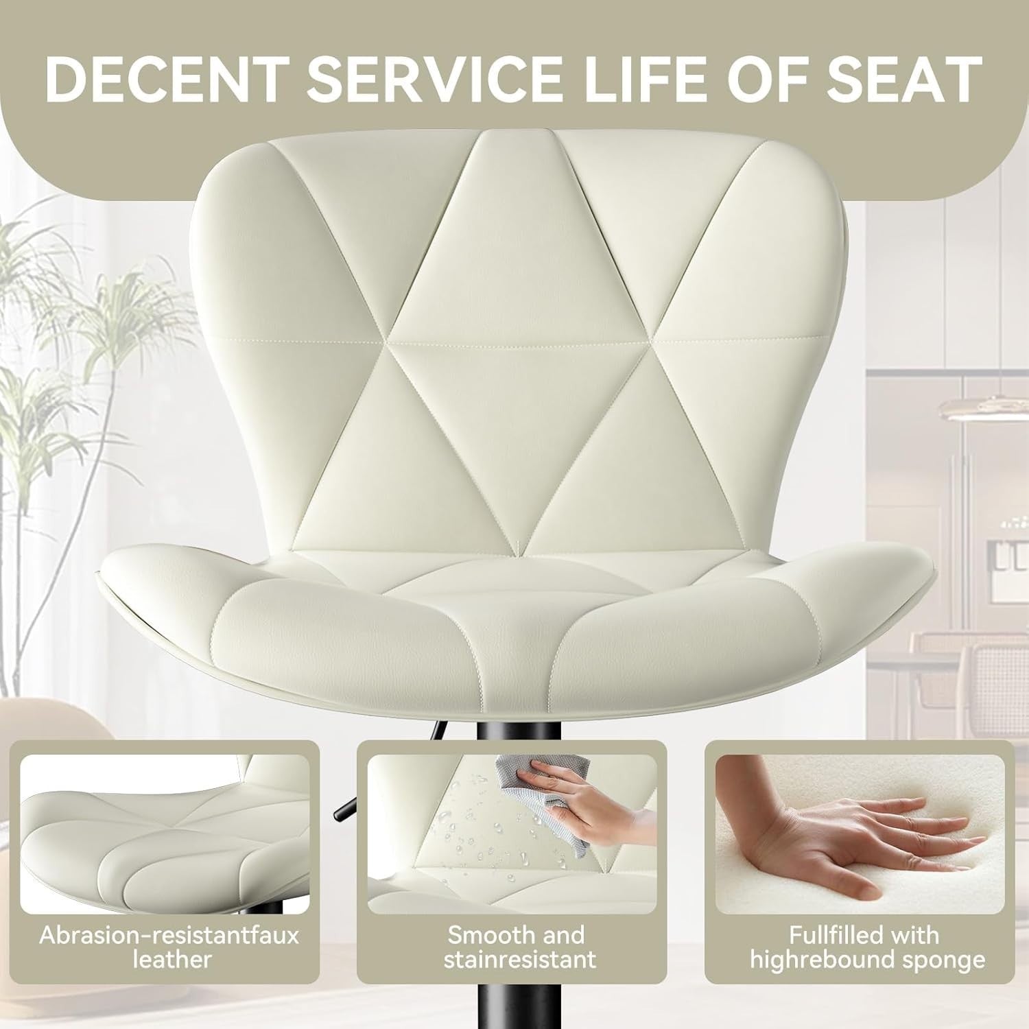 Adjustable Swivel Bar Stools Set of 2 Faux Leather Counter Height White