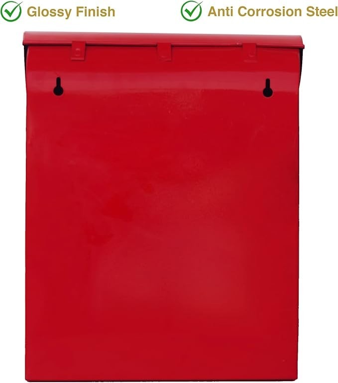 Wall Mounted Mailbox Red Aluminium Weatherproof Secure Post Box Easy Install