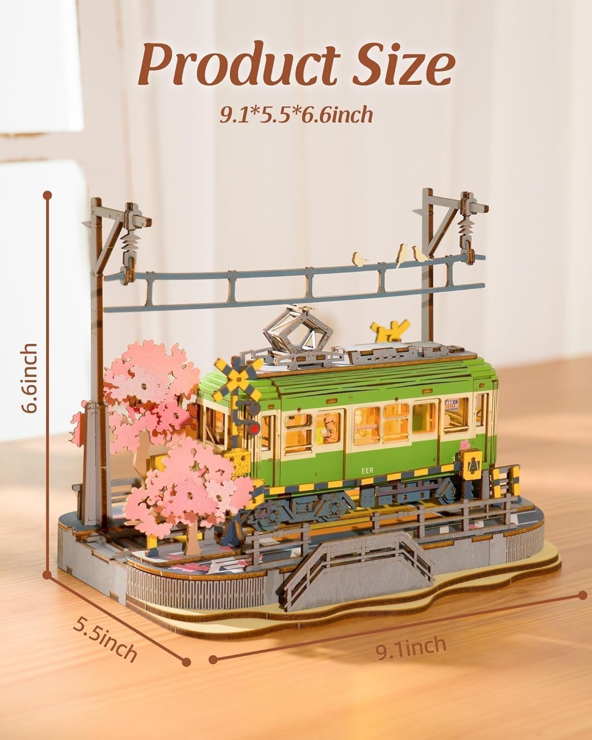 Sakura Tram 3D Wooden Puzzle LED Japanese Scene DIY Model Kit Gift