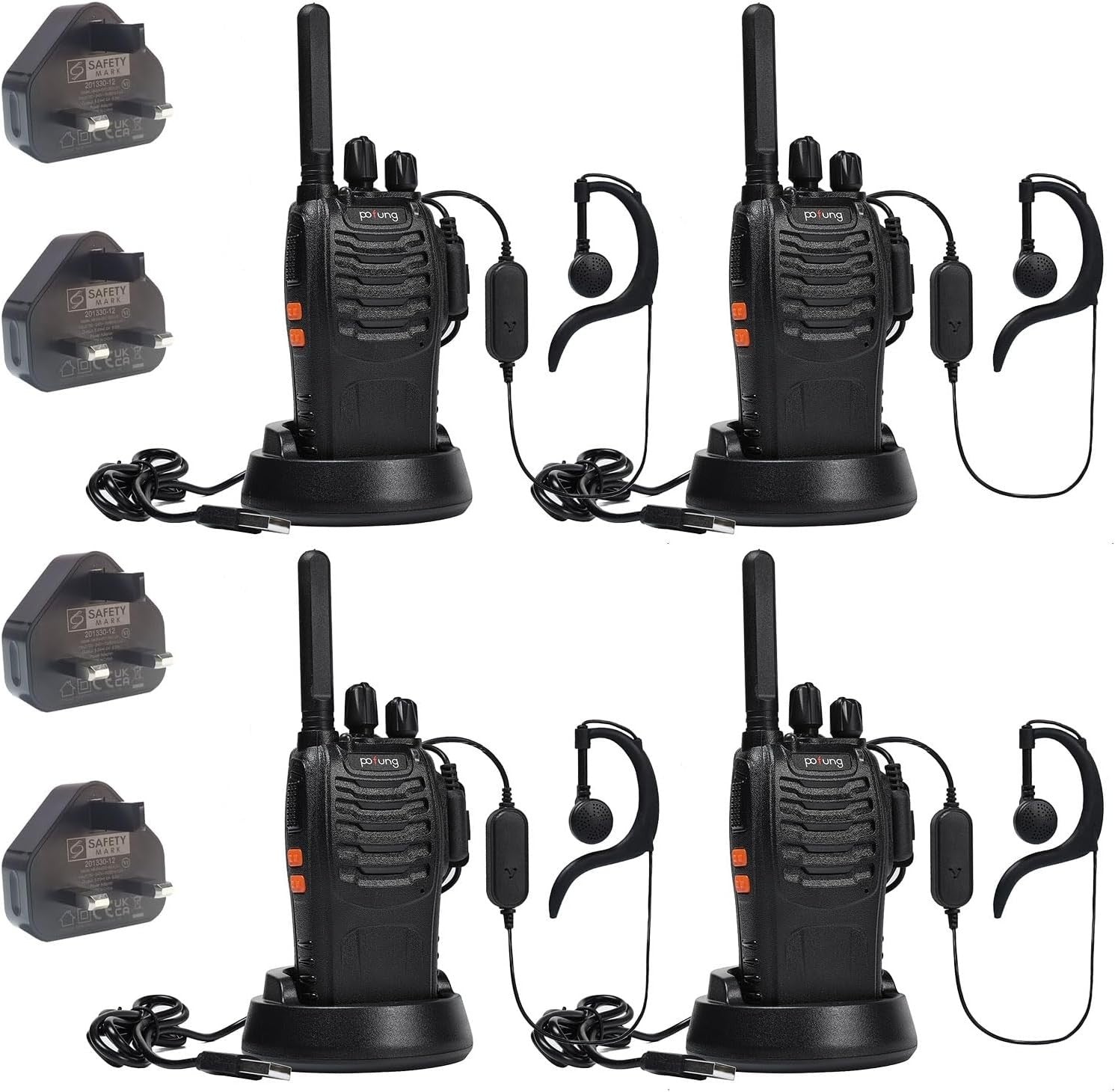 PMR446 Walkie Talkies 4 Pack Long Range 16 Channel Rechargeable VOX