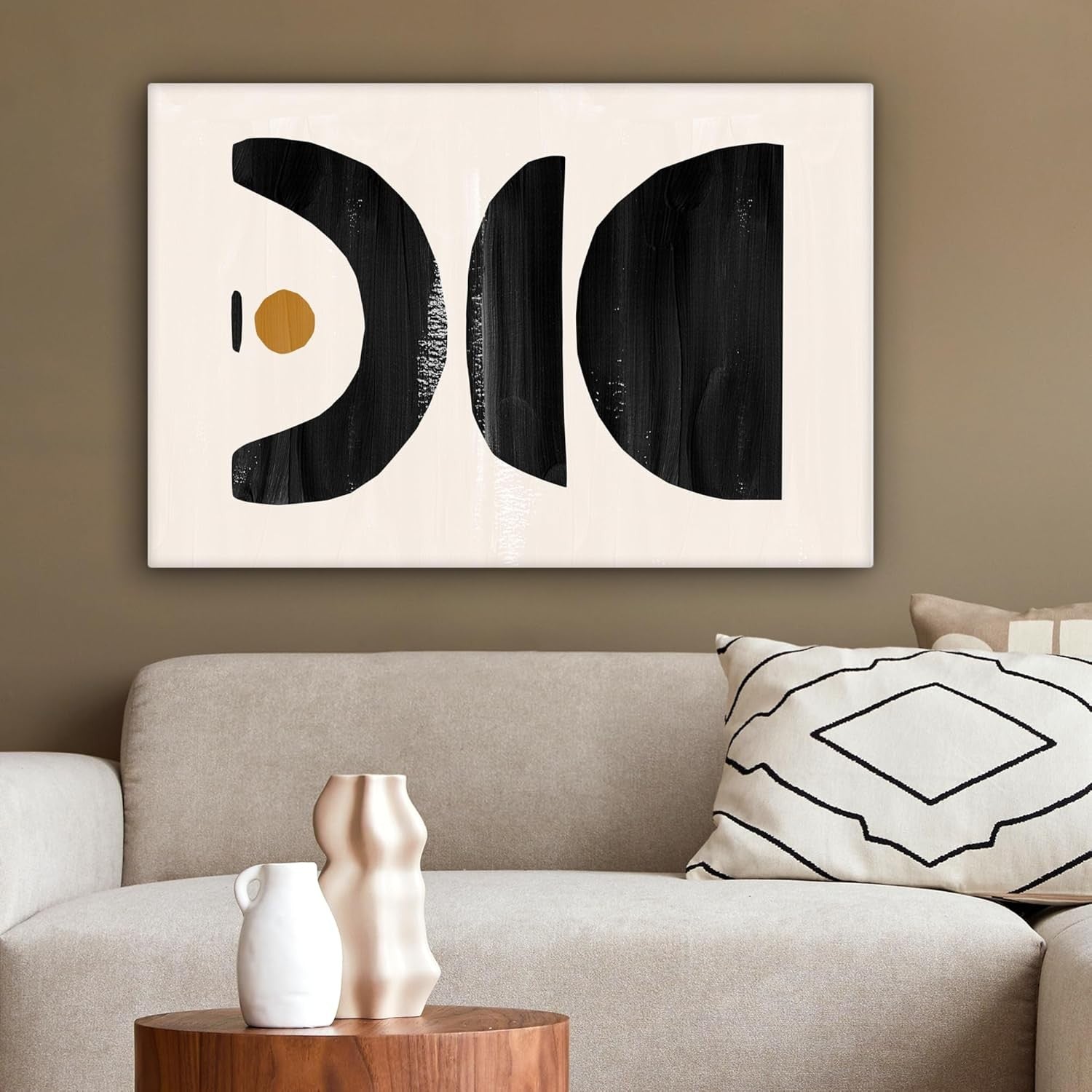 Abstract Black Beige Canvas Wall Art 60x40cm Modern Framed Print