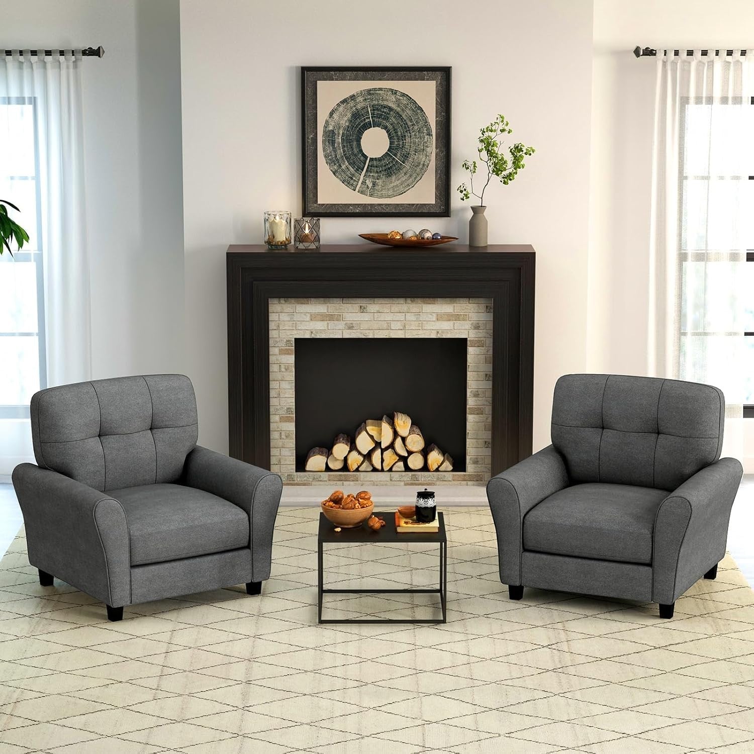 Modern Tufted Accent Chair Grey Lounge Sofa with Removable Cushions