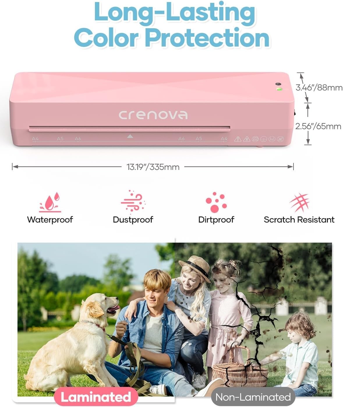 A4 Laminator Pink Hot Cold Fast Warm Up Anti Jam + Pouches