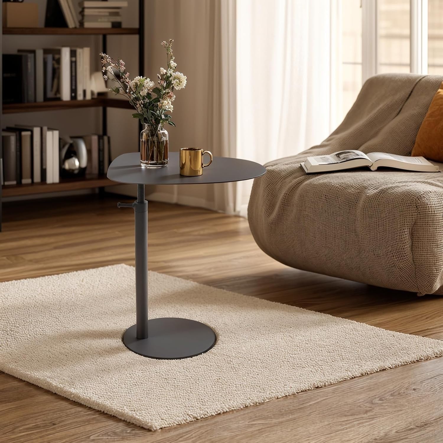C Shaped Black Metal End Table Sofa Bedside Laptop Stand Small Space