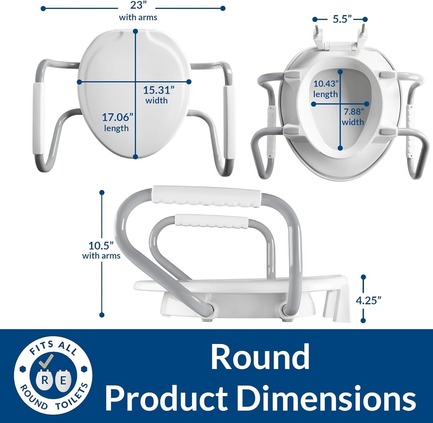 3" Raised Toilet Seat Bundle with Support Arms & Bidet Easy Install White