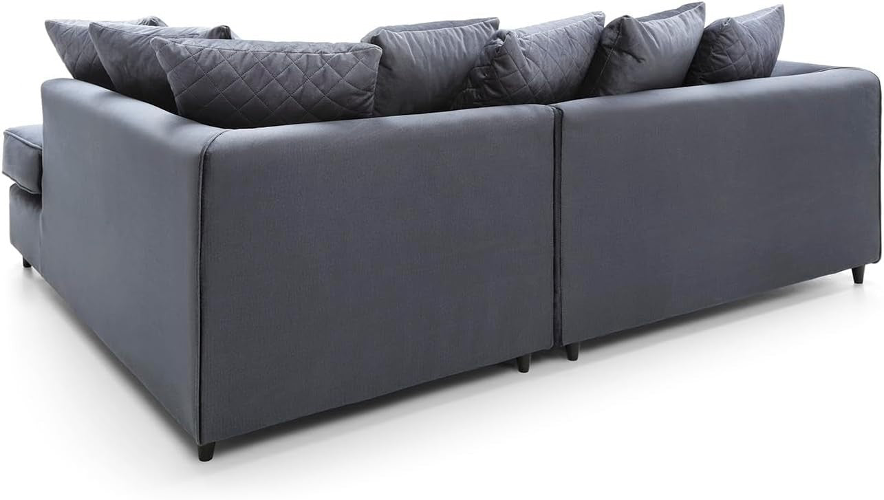 Dark Grey Right Hand L Shape Corner Sofa Velvet Water-Repellent Plush Comfort