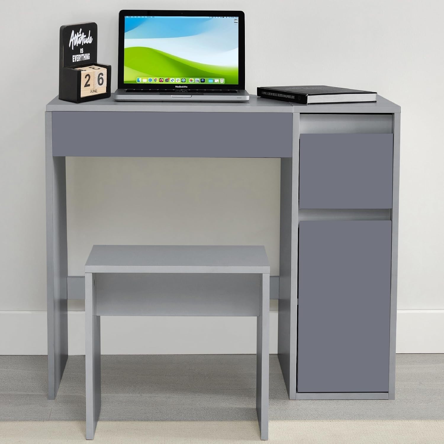 Dressing Table Vanity Desk w/Flip Mirror Storage Drawer & Stool Light Grey MDF