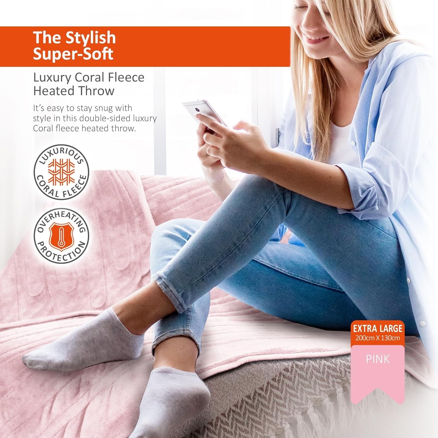 Electric Heated Throw Blanket XL 200x130cm 9 Heat Timer Auto Shut Off