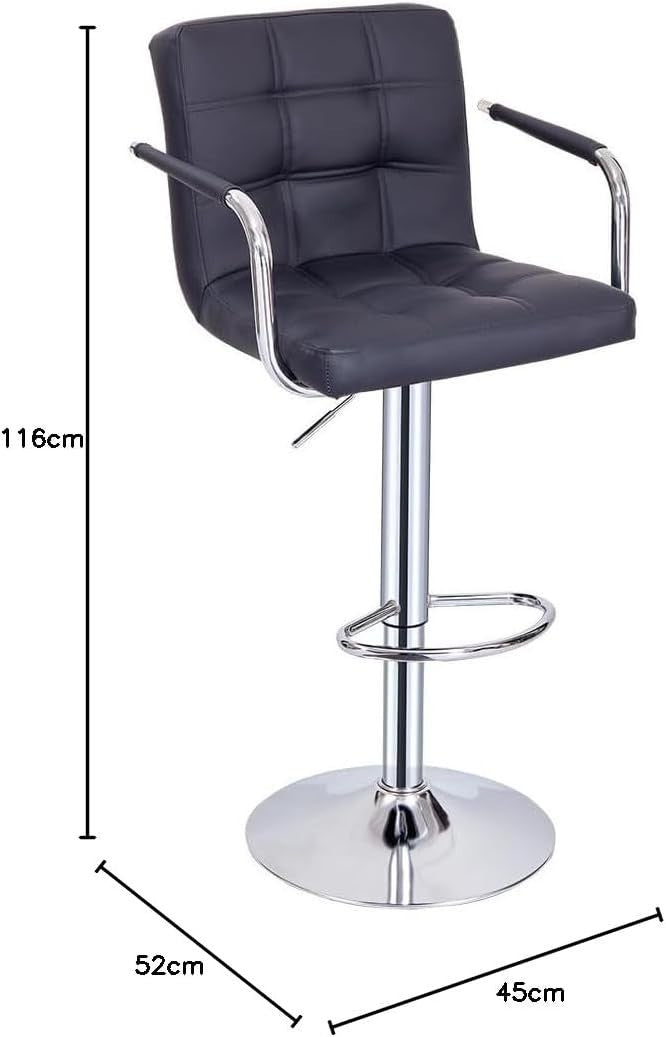 Adjustable Black Swivel Bar Stool with Armrests & PU Leather