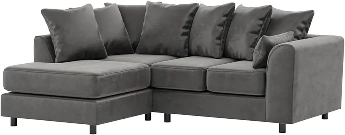 Grey Velvet L-Shaped 4-Seater Corner Sofa Full Foam Cushions LH