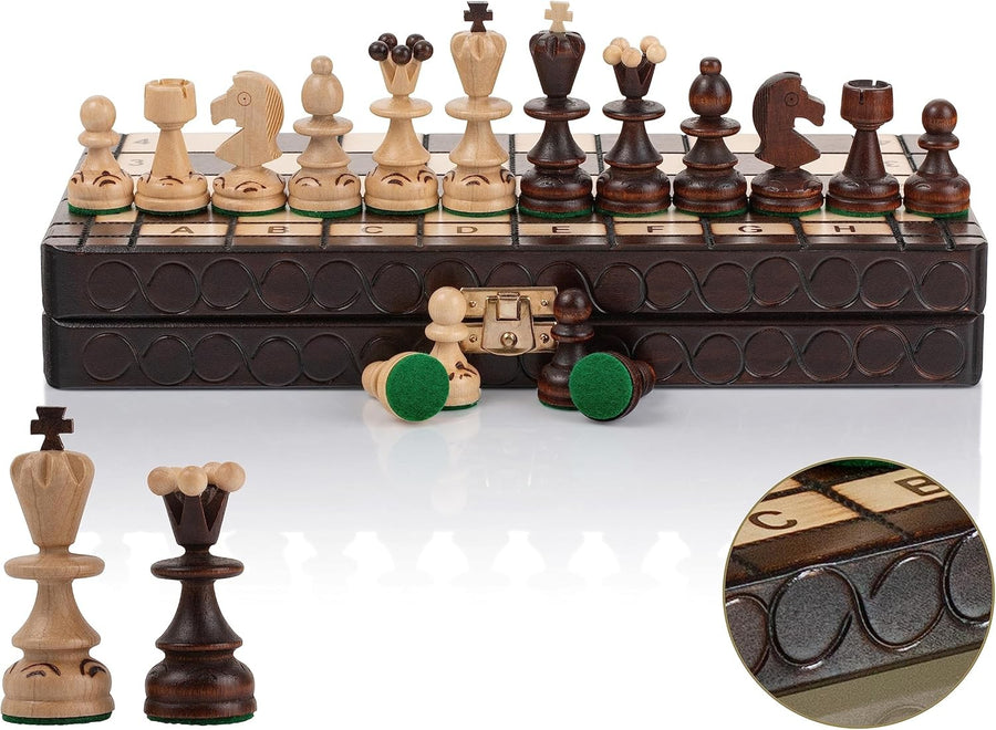 35cm Handcrafted Wooden Chess Set | Foldable Board | Classic Travel Set for Adul