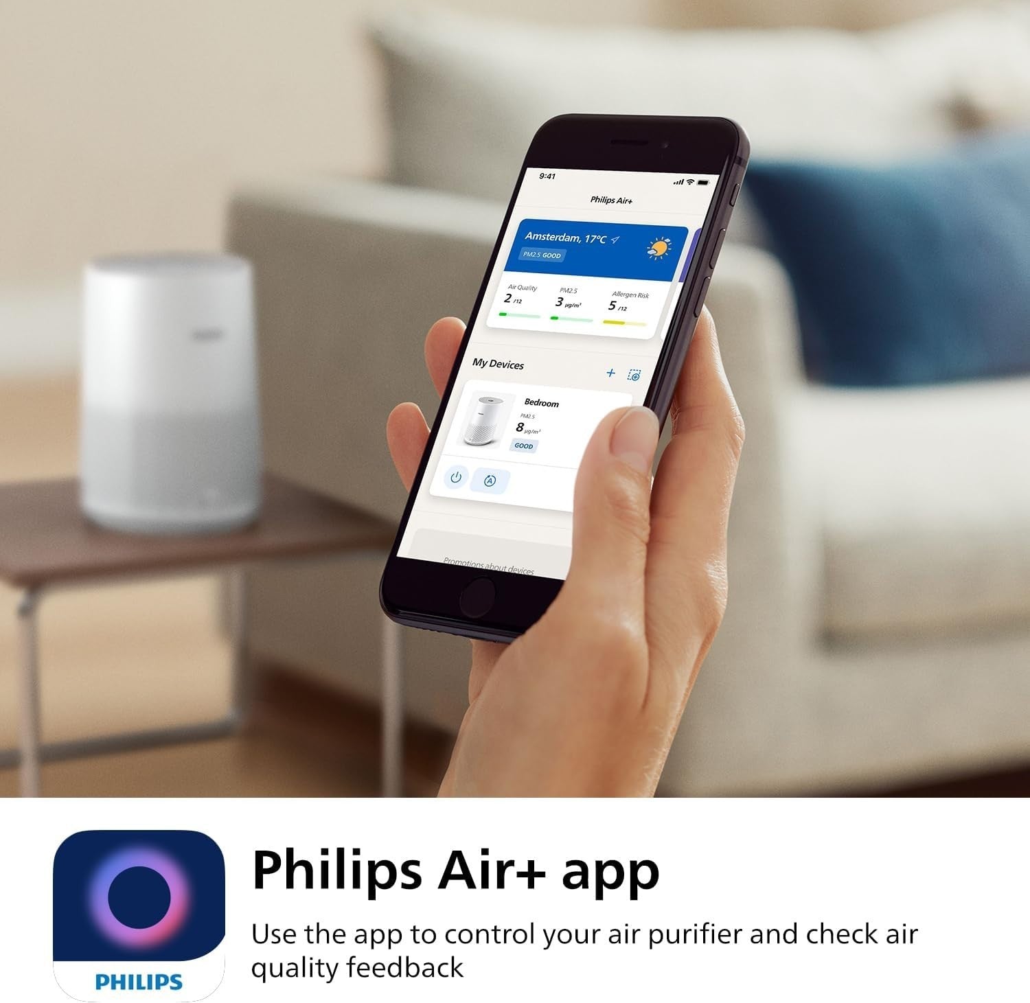 Ultra Quiet Air Purifier 44m² HEPA 99.97% Allergy Relief App Control