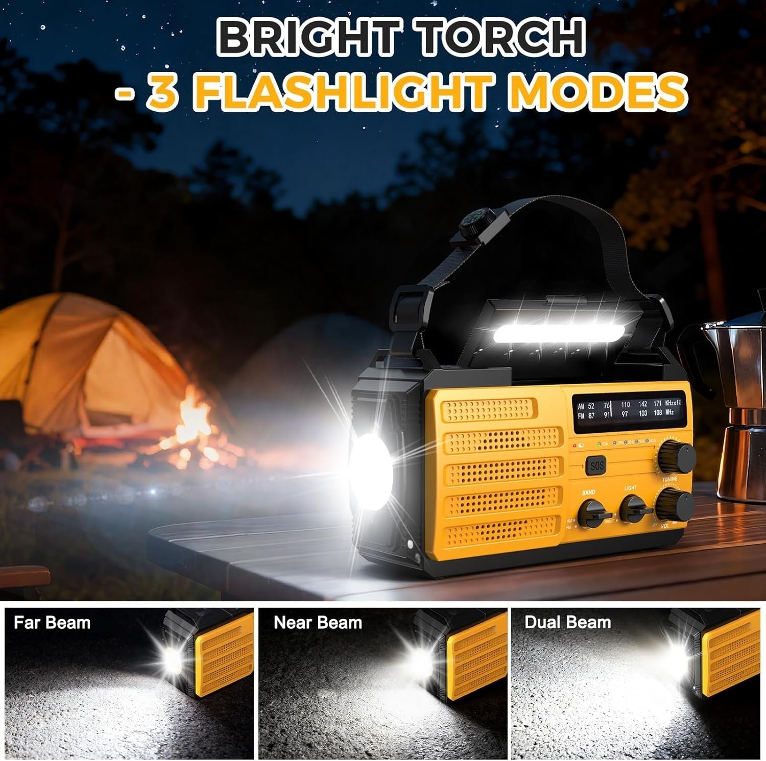 8000mAh Emergency Wind Up Radio Solar AM/FM USB Charger SOS