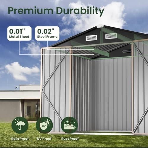 7.7x5FT Metal Garden Shed Waterproof Outdoor Storage House for Tools & Bikes