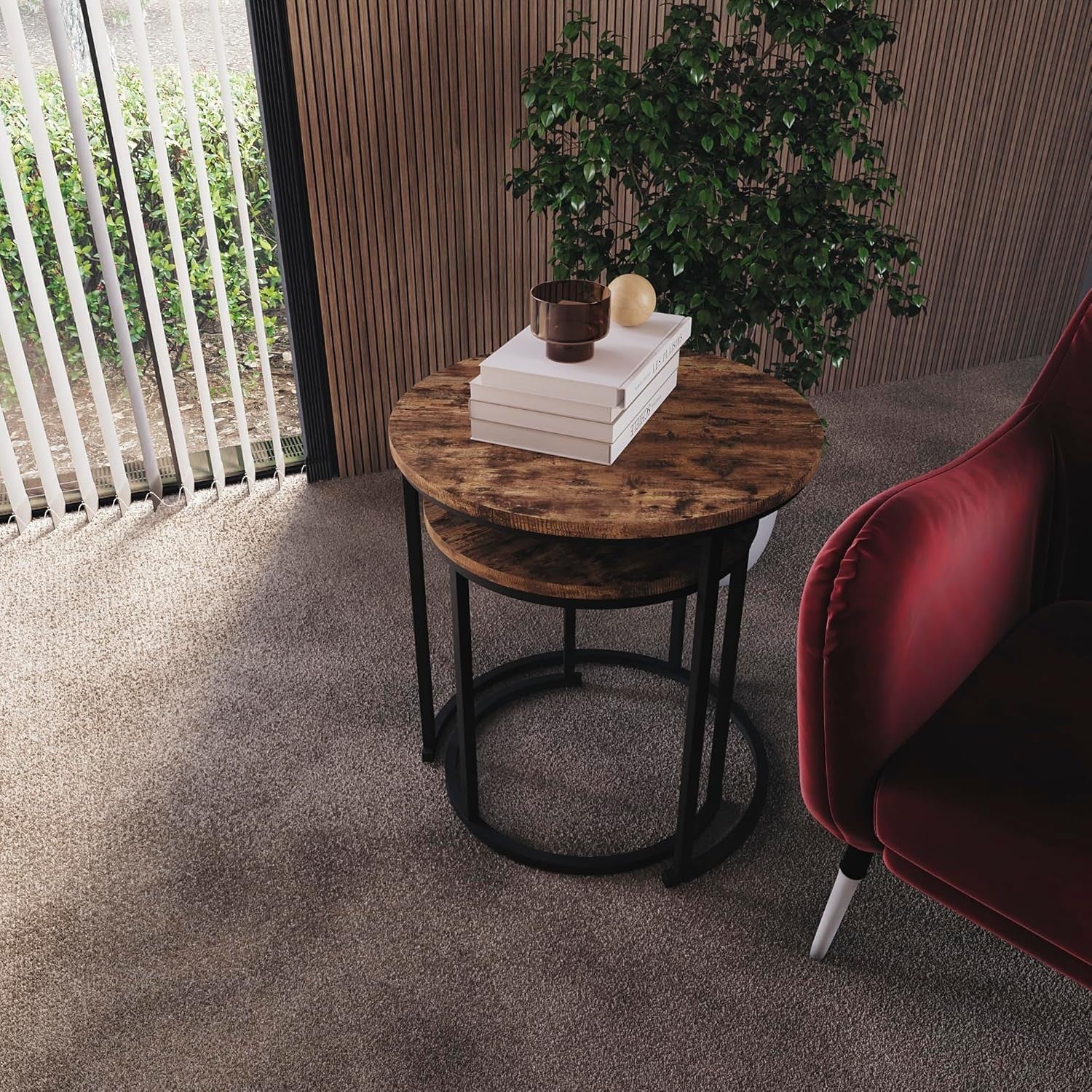 Set of 2 Industrial Nesting End Tables Wood Metal Frame Dark Coffee Side Modern