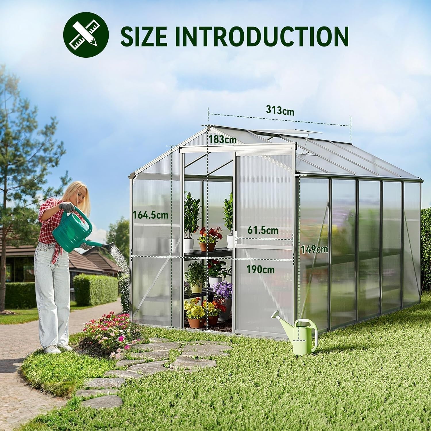 10x6ft Polycarbonate Greenhouse | Aluminium Frame Walk-In Garden Grow Tent