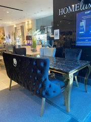 Black Velvet Dining Bench Gold Legs Lion Knocker Tufted Backrest Seat