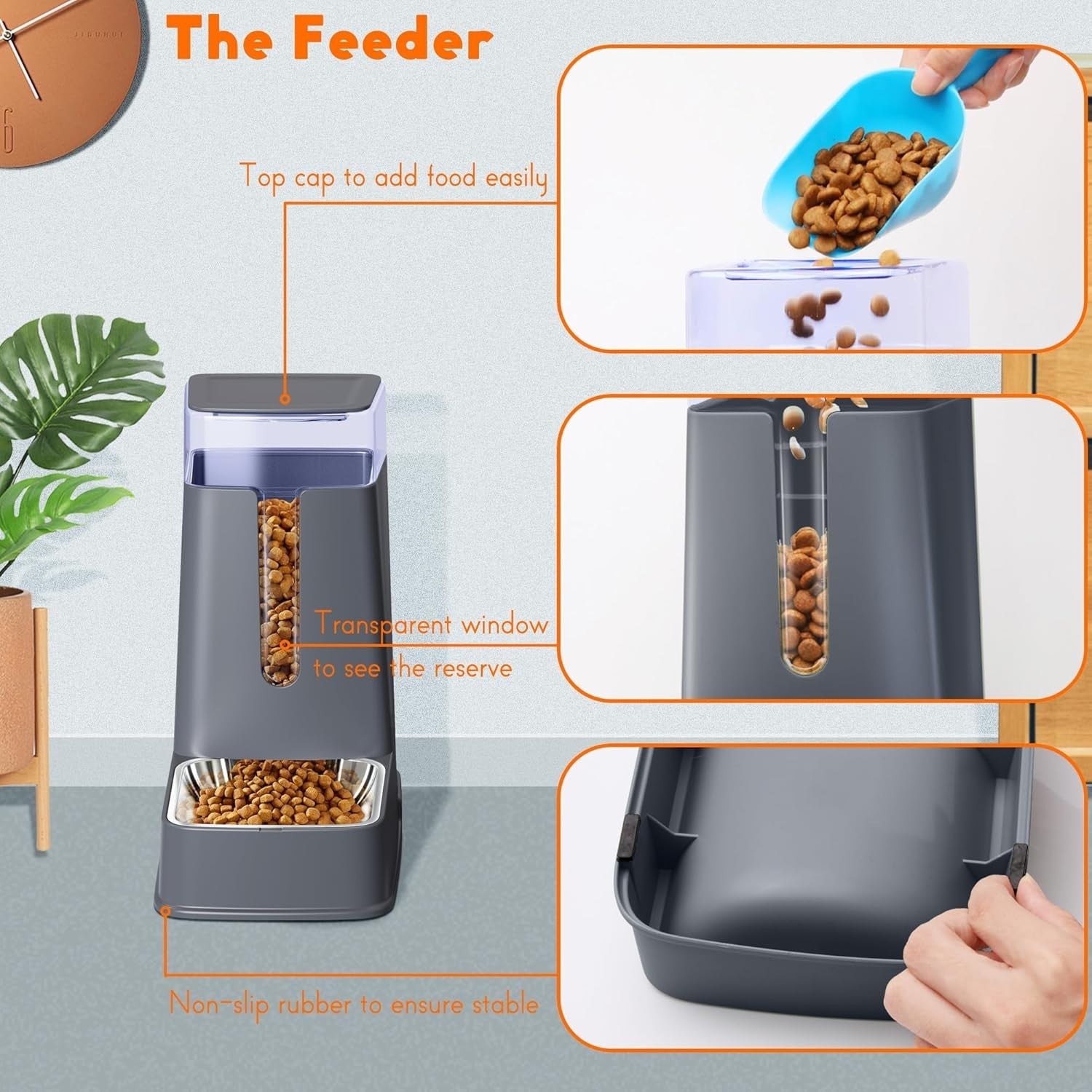 Automatic Pet Feeder Water Dispenser Set 3.8L Stainless Steel Bowls