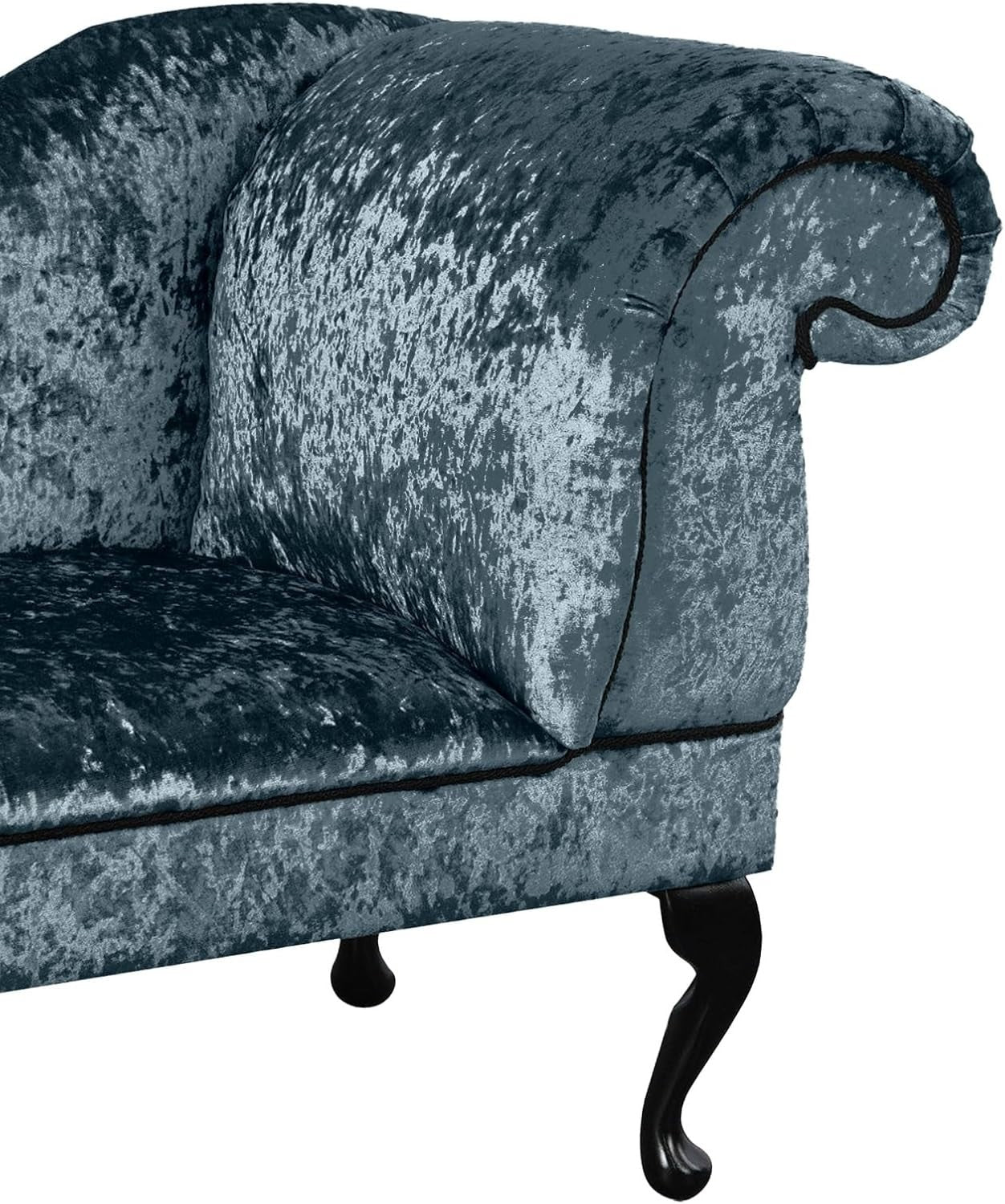Luxury Left Hand Velvet Chaise Lounge Chair Midnight with Queen Anne Legs