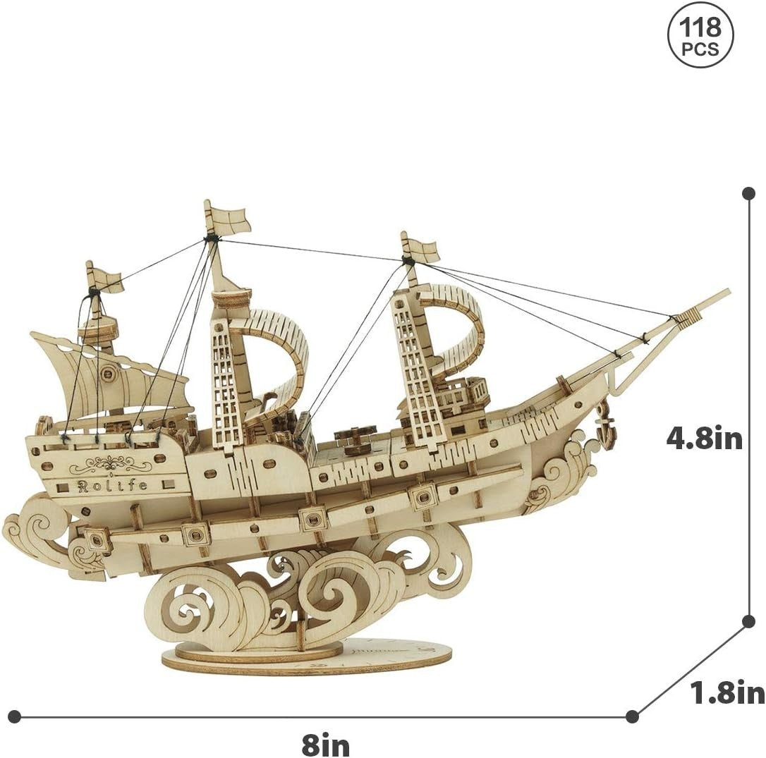 3D Wooden Sailing Ship Puzzle Kit – Nautical Model Gift for Teens & Adults