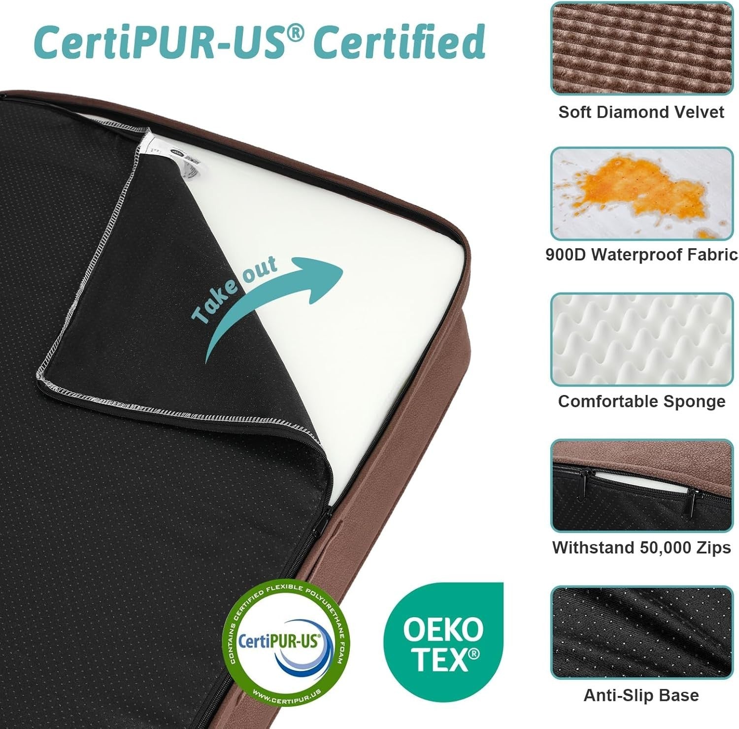 Small Orthopedic Dog Bed L Shape Sofa Washable Anti Slip Brown