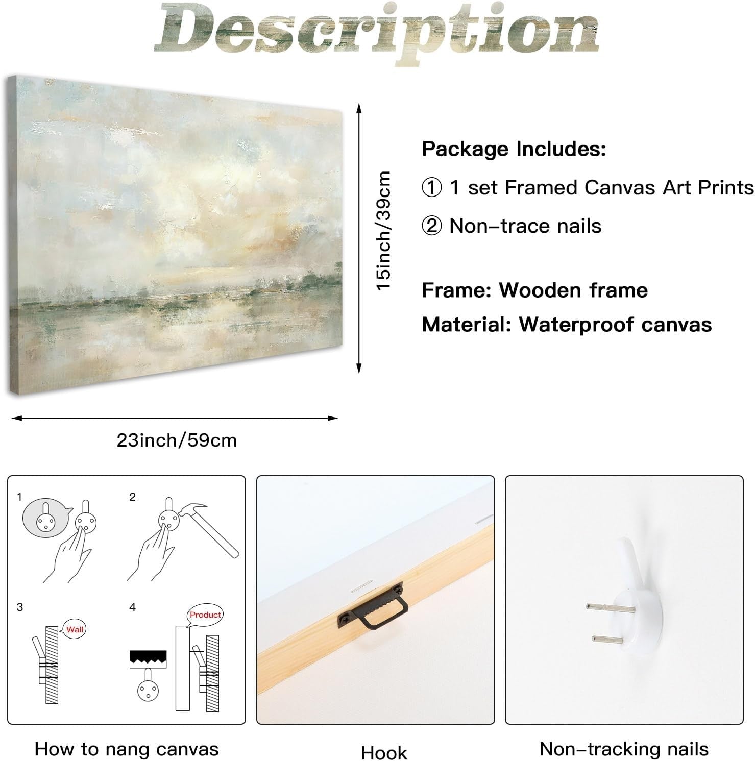 Abstract Neutral Canvas Wall Art Framed Modern Watercolor Landscape Decor