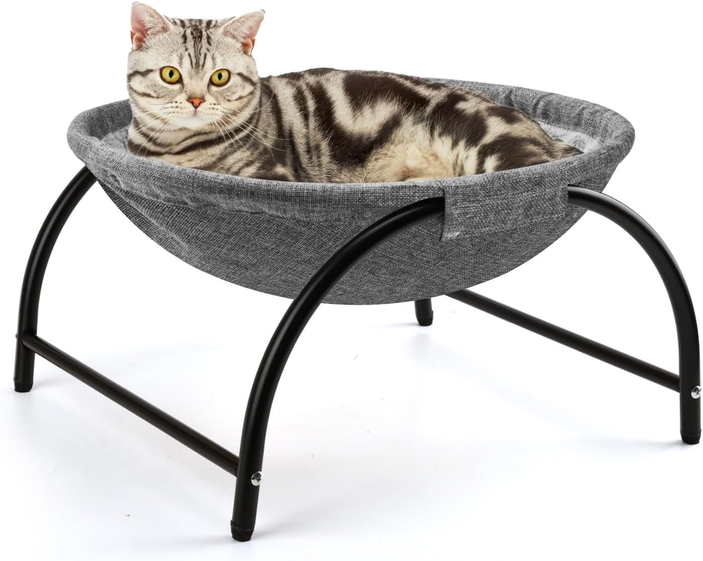Elevated Cat Hammock Bed Free Standing Pet Cot Plush Washable Gray