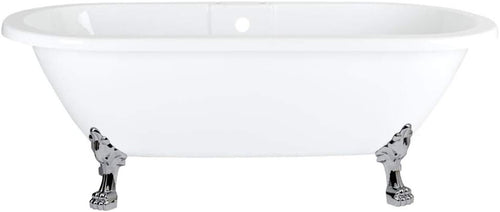 White Double Ended Roll Top Bath 1795x785mm Freestanding Chrome Claw Feet