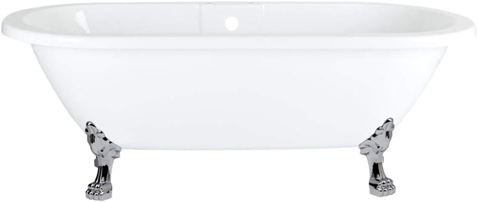 White Double Ended Roll Top Bath 1795x785mm Freestanding Chrome Claw Feet