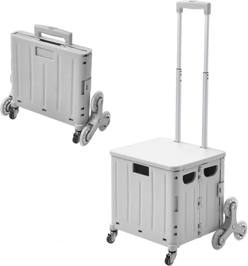 65L Stair Climber Shopping Trolley 8 Wheels Foldable Cart with Lid Grey