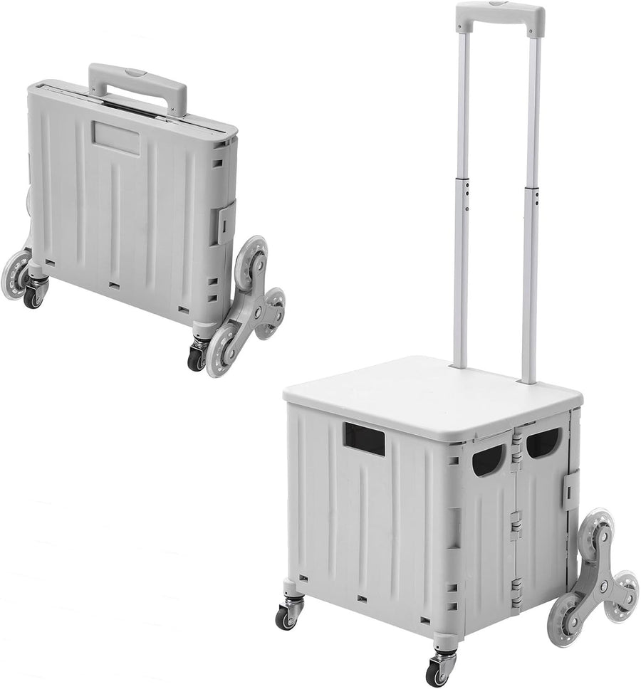 65L Stair Climber Shopping Trolley 8 Wheels Foldable Cart with Lid Grey