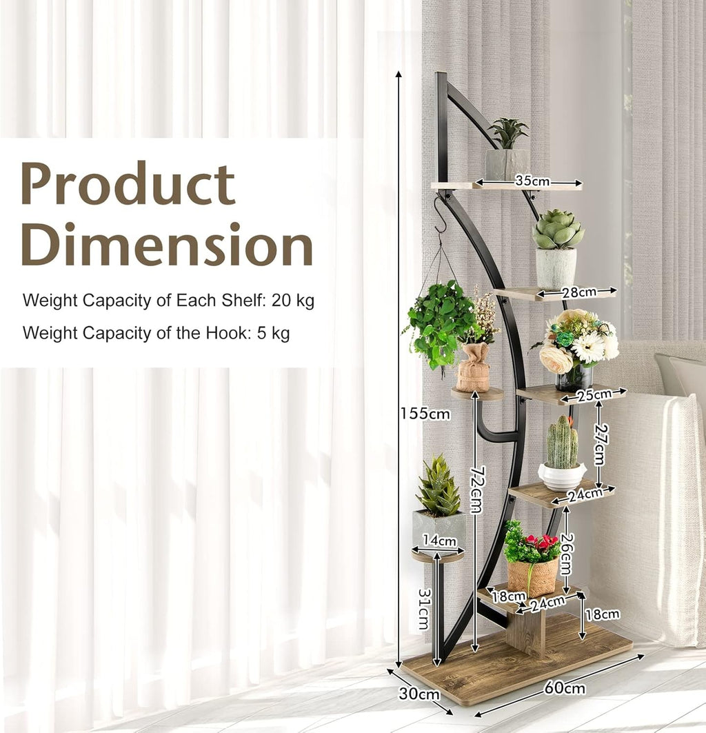 8 Tier Metal Plant Stand Curved Half Moon Ladder Shelf Indoor Outdoor Rack