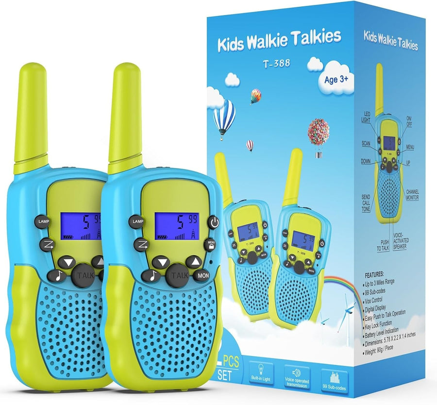 Kids Walkie Talkies 8 Channel 3 Mile Range VOX LED Flashlight Toy