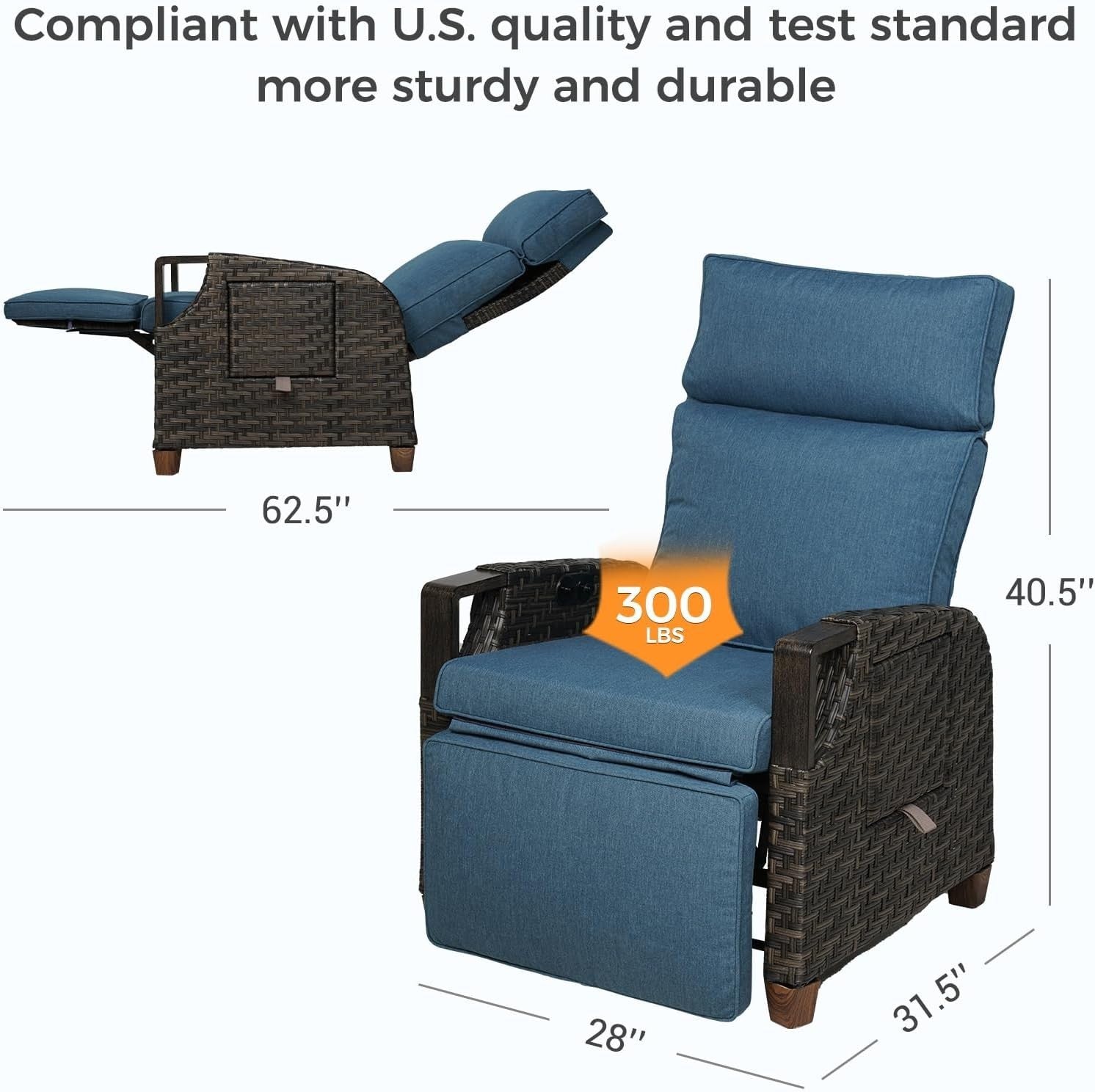 Recliner Rattan Garden Chair Adjustable Sun Lounger with Side Table