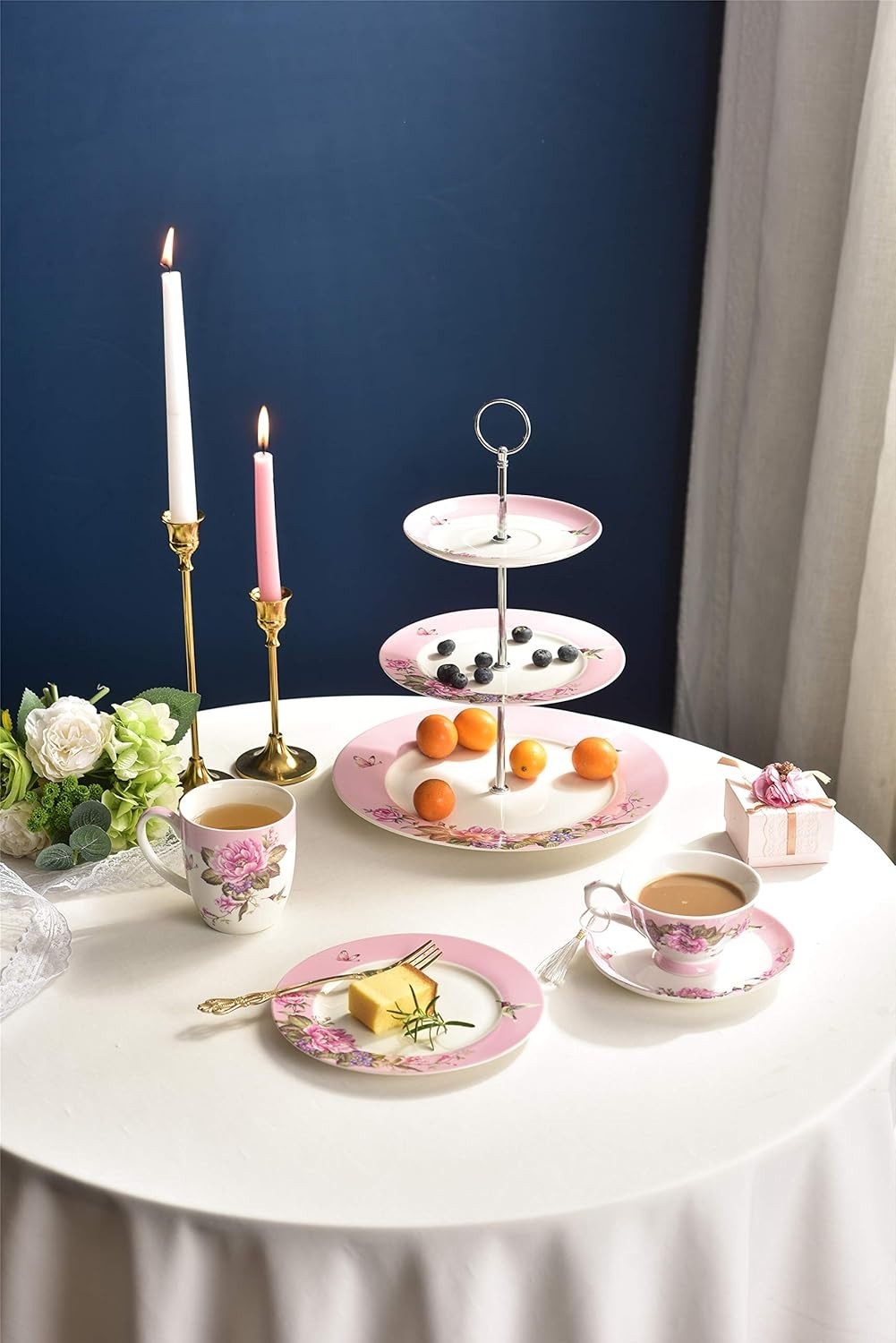 Tea For One Teapot Cup Saucer Set Pink Floral Rose Bird Gift Box