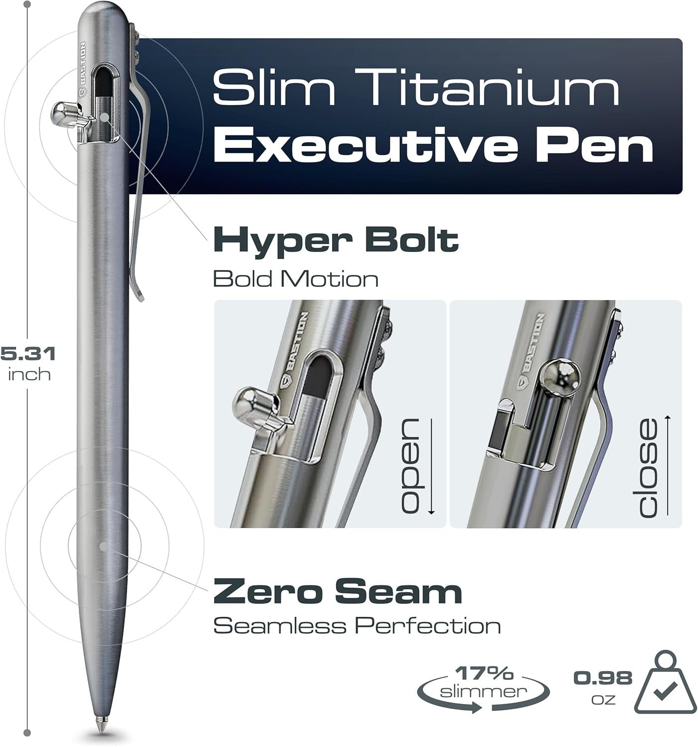 Luxury Titanium Black Ballpoint Pen – Slim, Bolt Action, Gift Ready