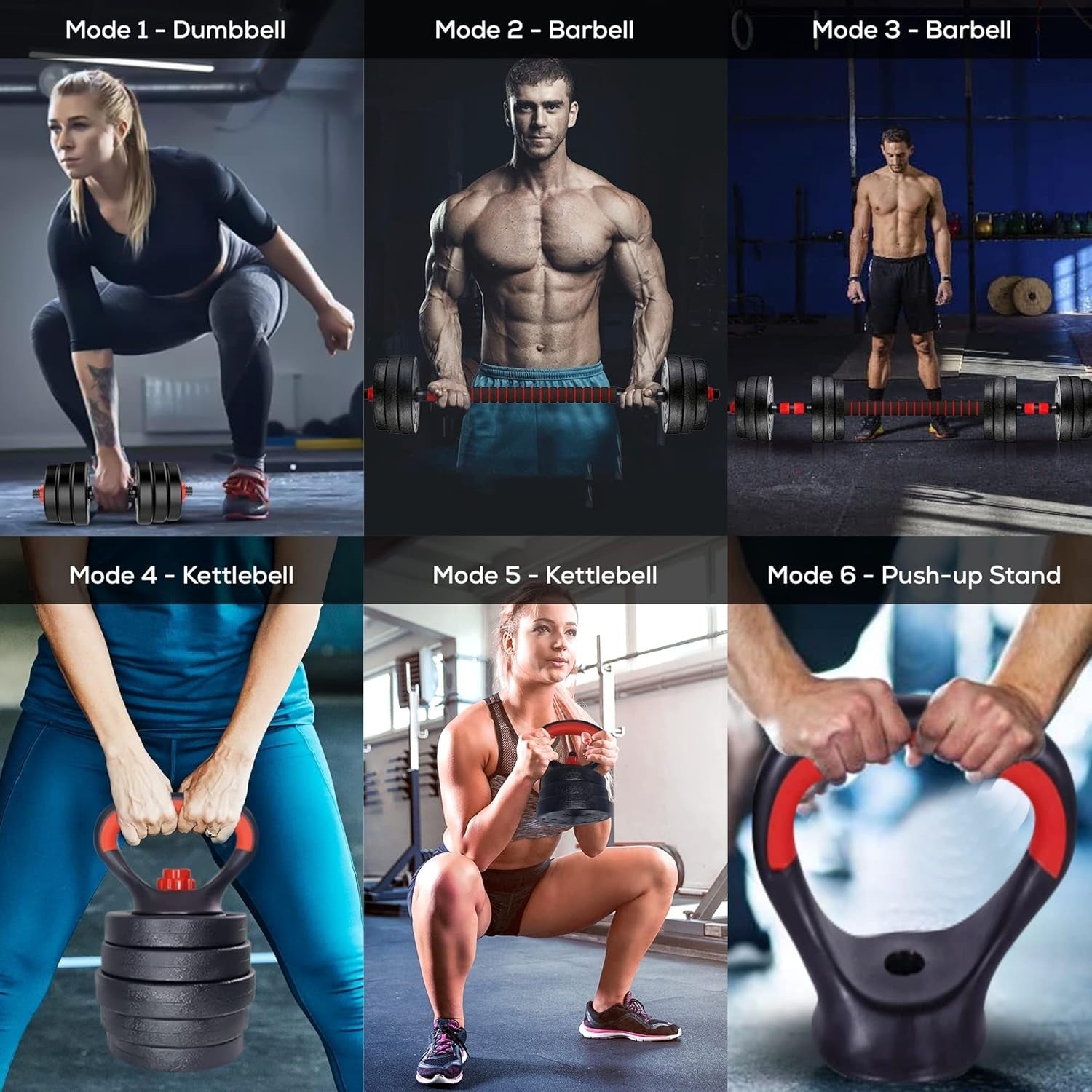 30kg Adjustable Dumbbells 6-in-1 Barbell Kettlebell Push Up Home Gym
