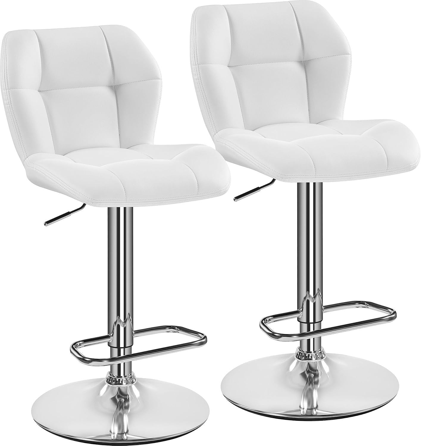 Adjustable White PU Leather Bar Stools Set of 2 – Swivel Counter Chairs