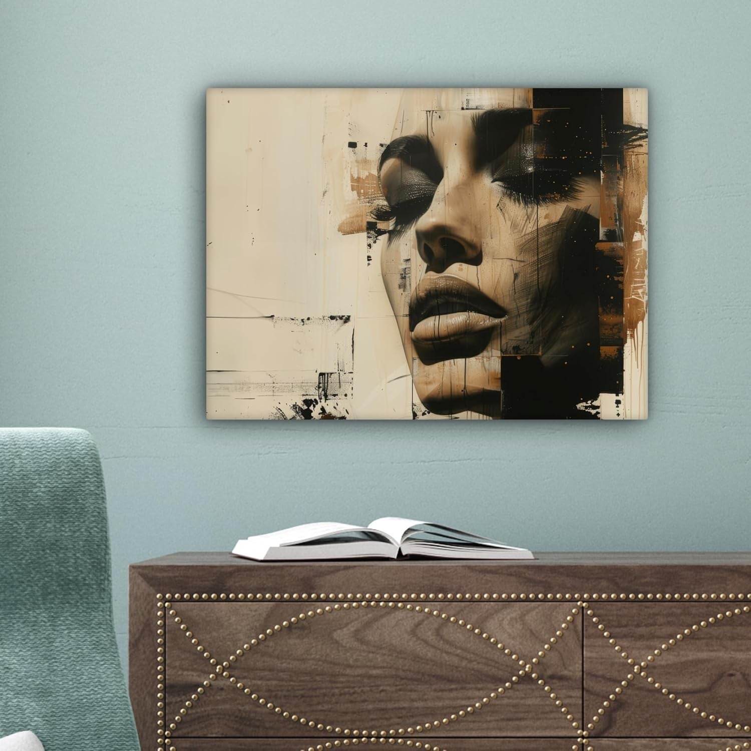 Abstract Woman Canvas Wall Art 40x30cm Modern Beige Framed Print