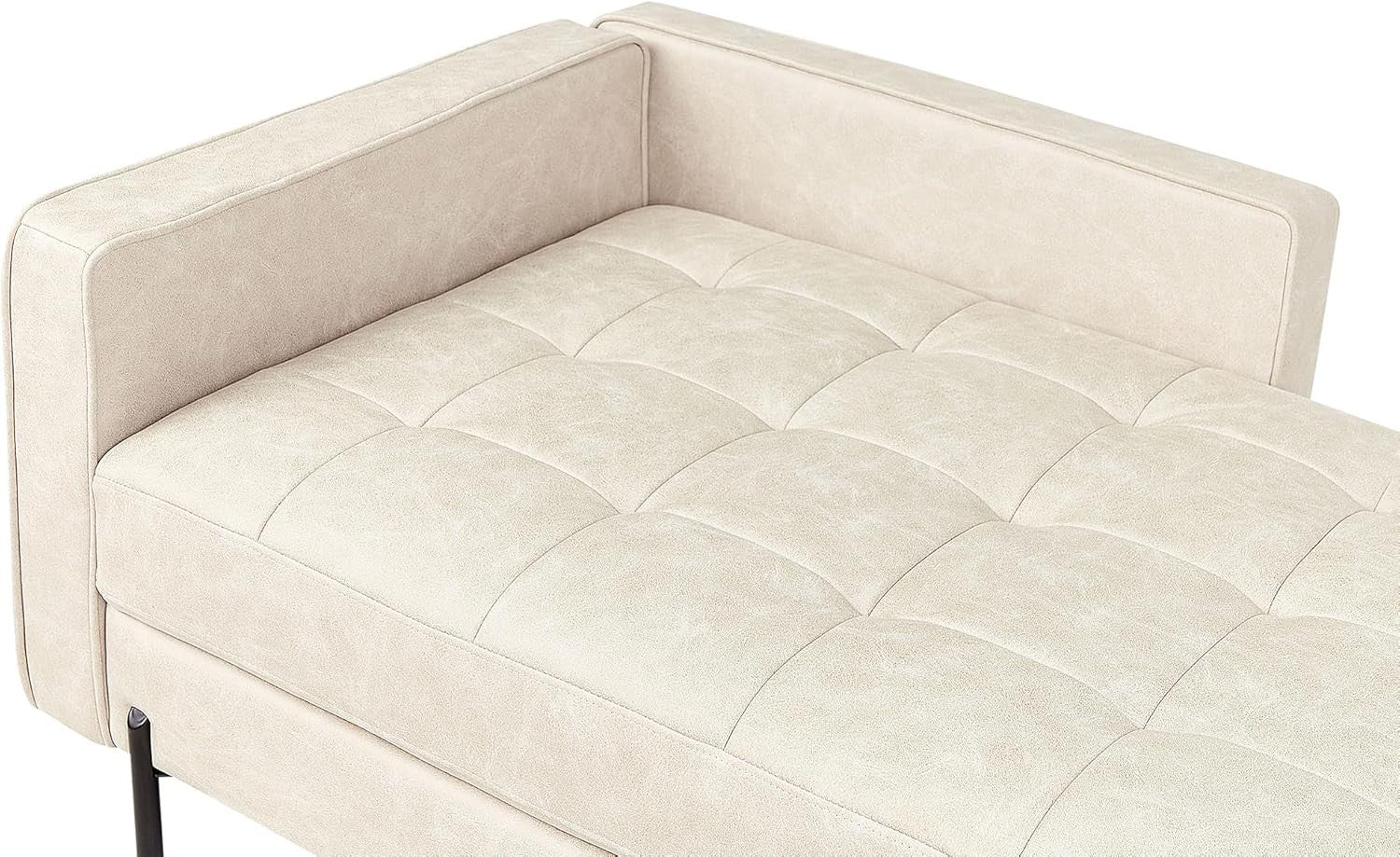 Modern Tufted Faux Leather Chaise Lounge Light Beige Metal Legs Comfort