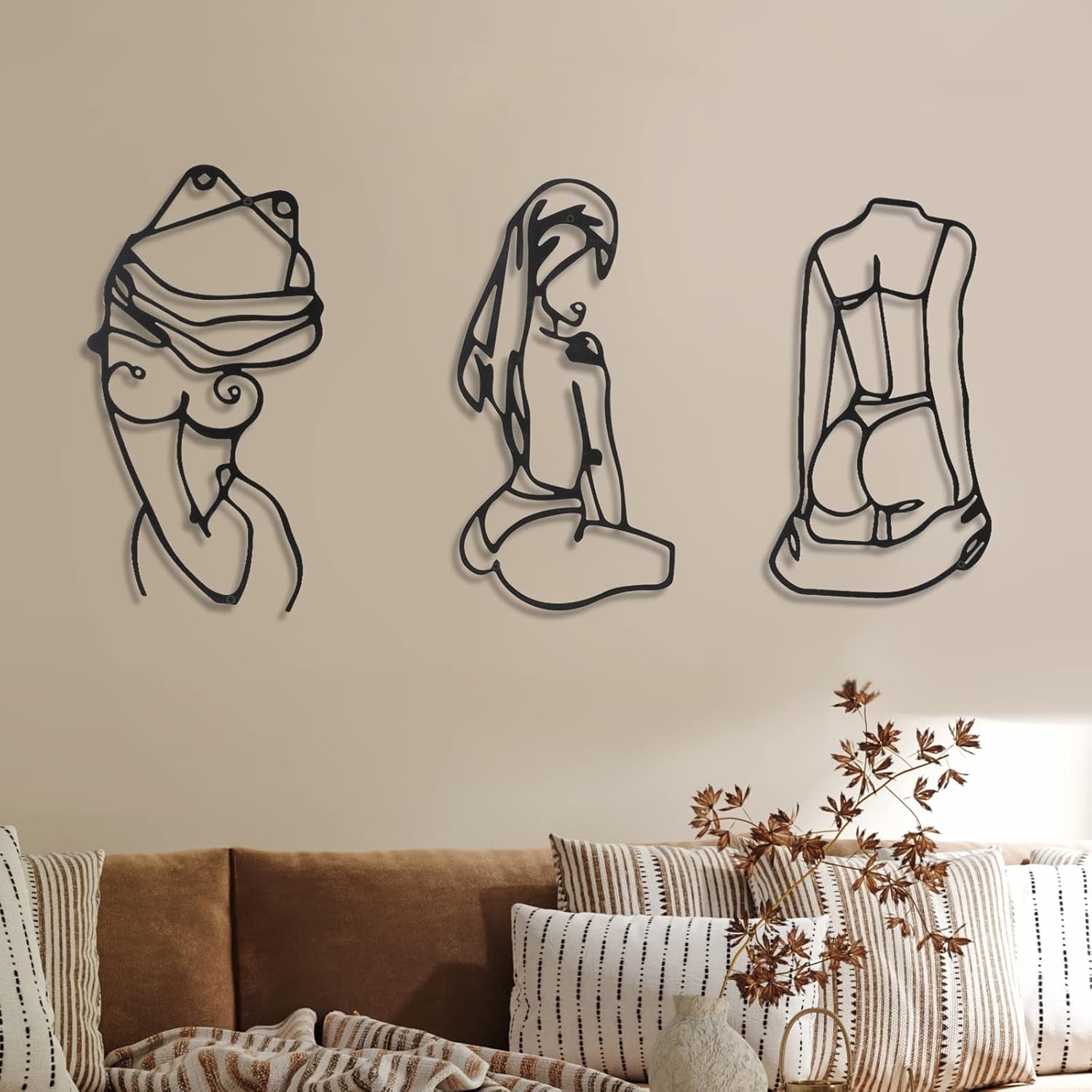 3Pcs Metal Wall Art Minimalist Abstract Woman Line Decor Set