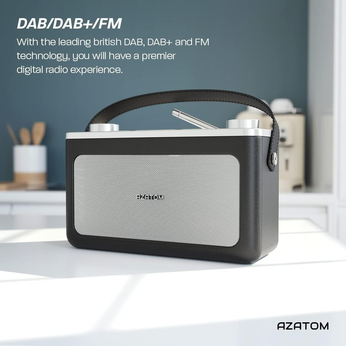 Black Silver DAB DAB+ FM Bluetooth Portable Radio Dual Alarm Leather Style